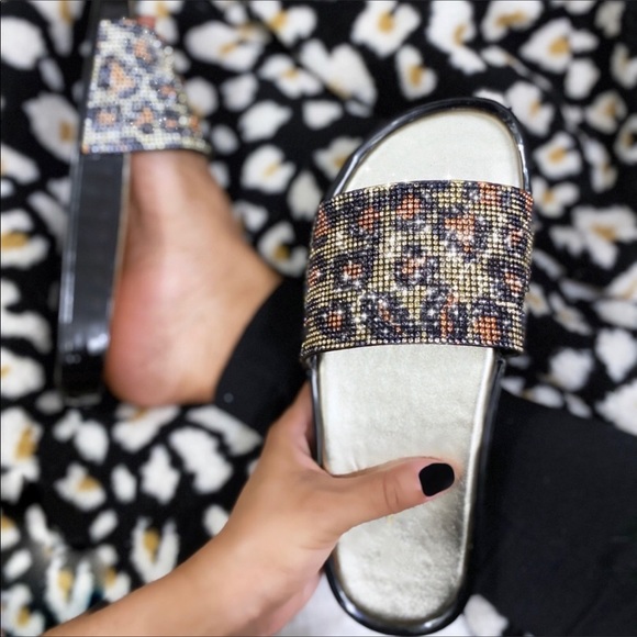 Crystal Leopard Slip Ons/Slides - Picture 2 of 3